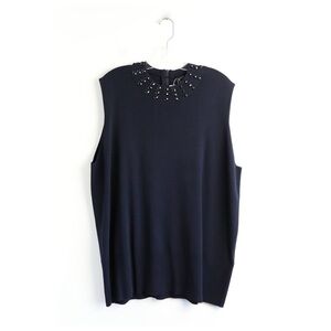 NWT Samoon by Gerry Weber Sleeveless Sweater 22 beaded knit top new navy blue